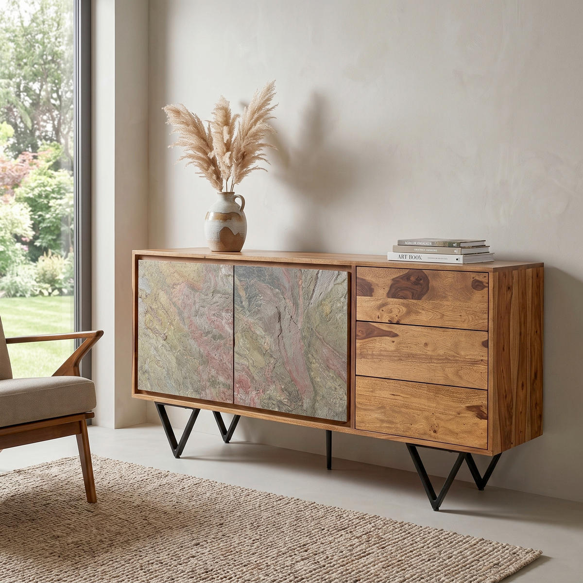 SIDEBOARD 150/55/40 cm  - Sheeshamfarben/Multicolor, Design, Holz/Metall (150/55/40cm) - MID.YOU