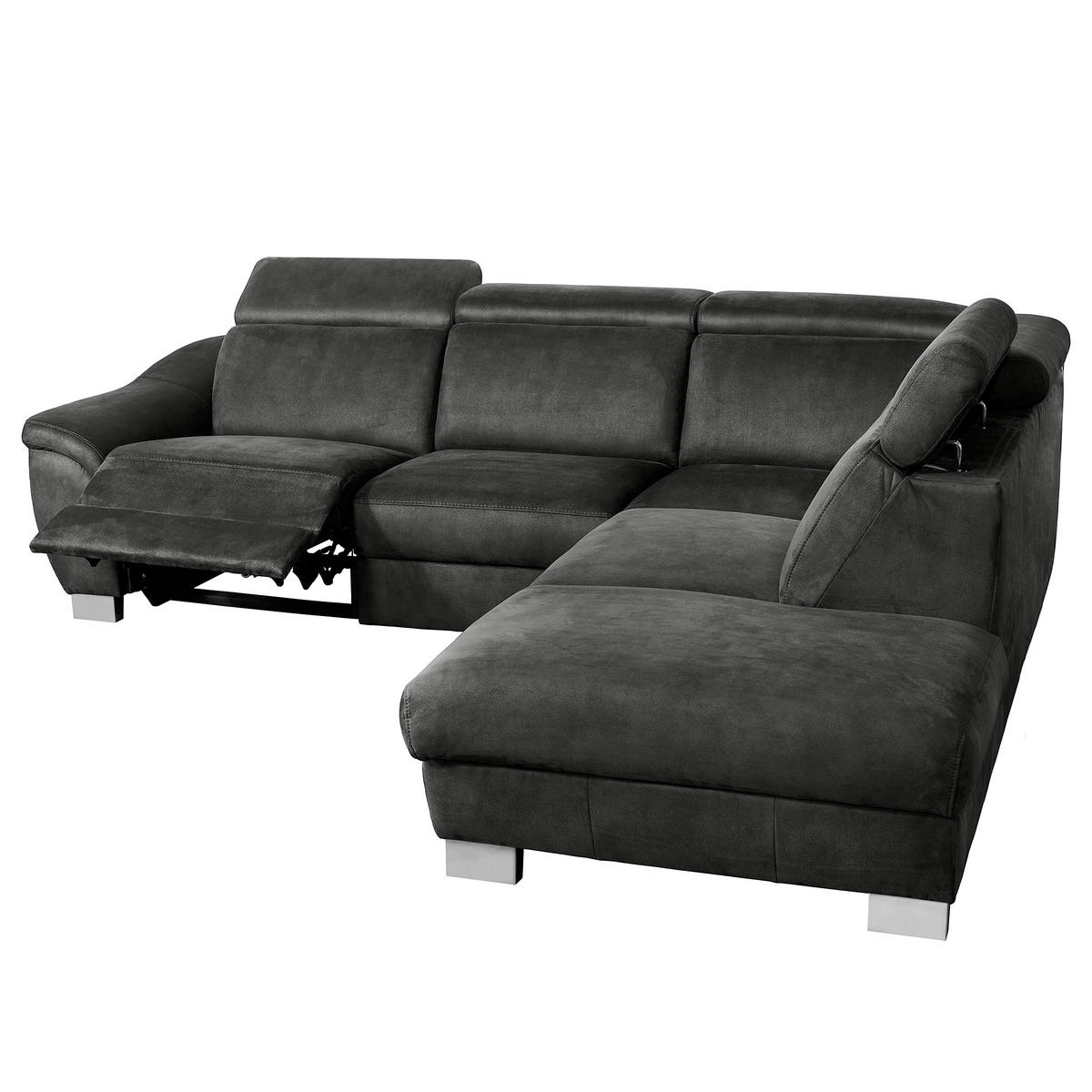 ECKSOFA Anthrazit Mikrofaser Rücken echt, Relaxfunktion, Kopfteilverstellung  - Chromfarben/Anthrazit, Design, Textil/Metall (276/238cm) - Livetastic