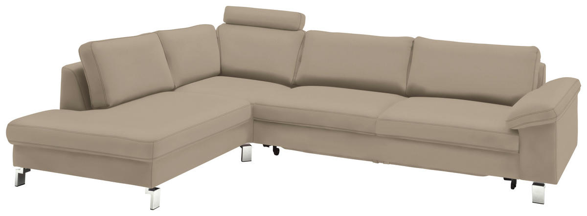 ECKSOFA in Echtleder Hellbraun  - Chromfarben/Hellbraun, Design, Leder/Metall (200/281cm) - Pure Home Lifestyle