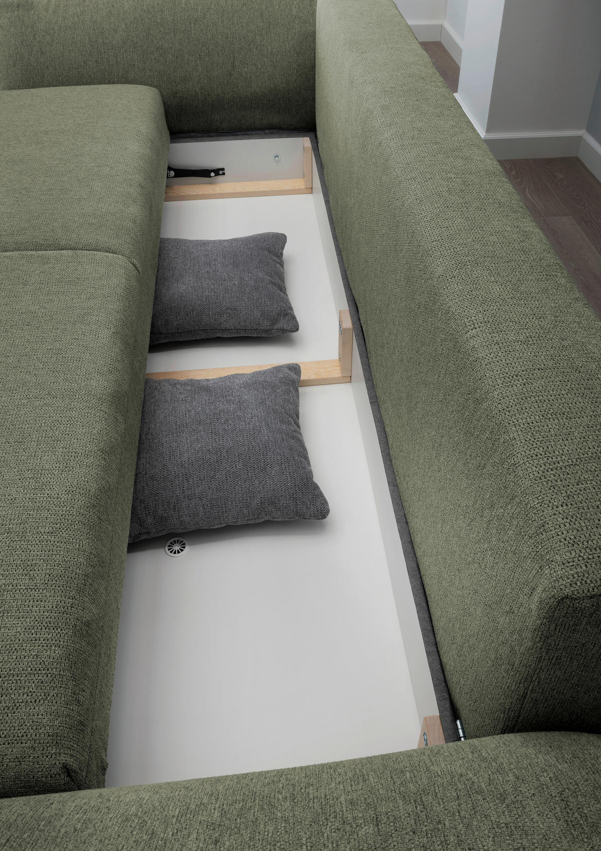 BIGSOFA in Chenille Dunkelgrün  - Chromfarben/Dunkelgrün, Modern, Kunststoff/Textil (242/71/90/131cm) - Livetastic