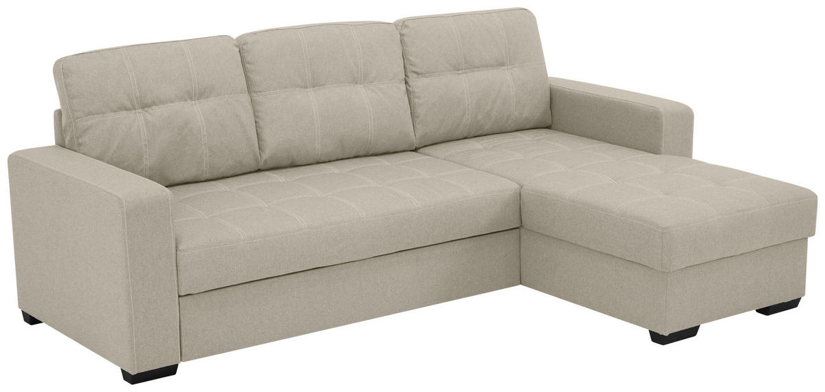 ECKSCHLAFSOFA Mikrofaser Sandfarben  - Sandfarben/Schwarz, Design, Kunststoff/Textil (240/160cm) - Livetastic