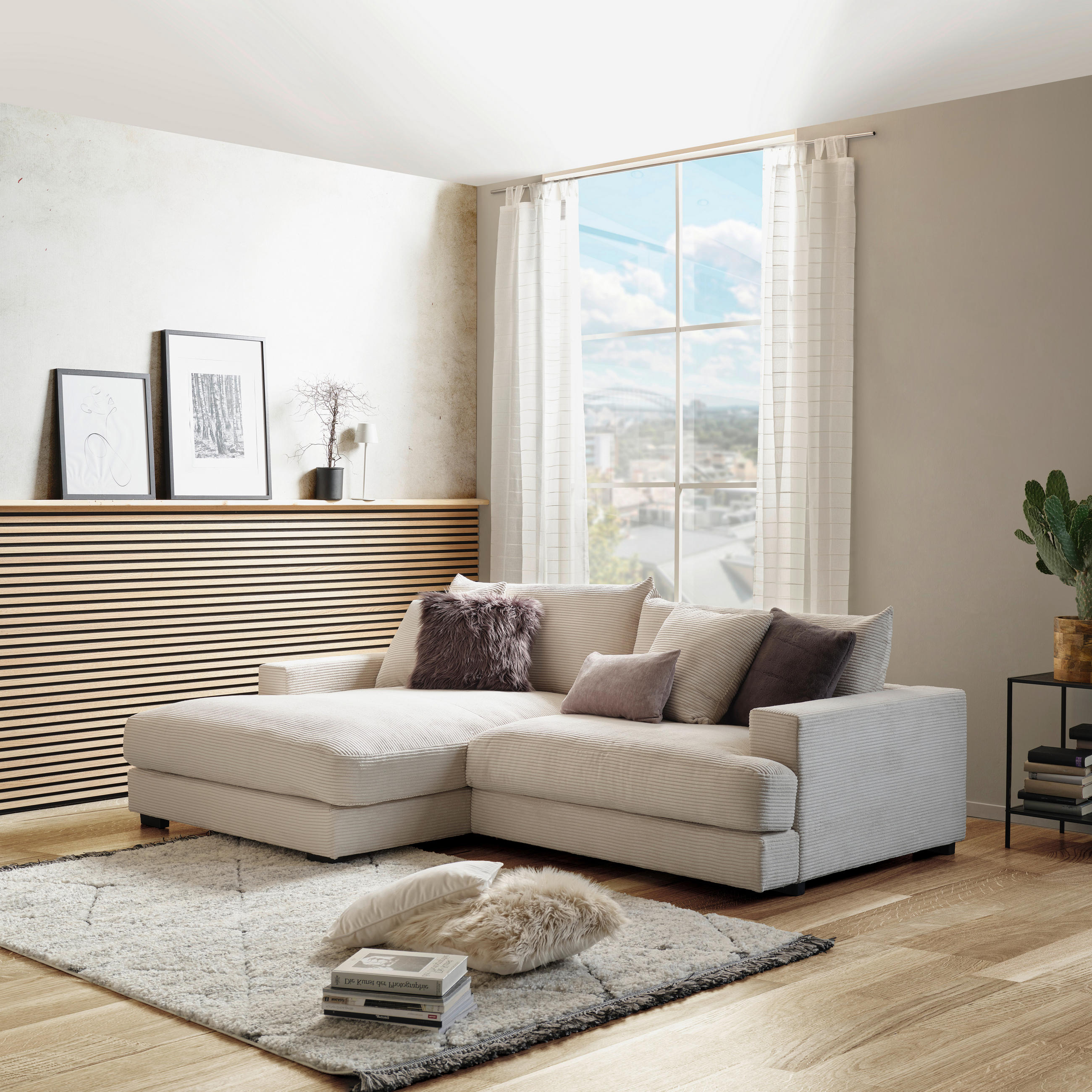 ECKSOFA Beige Cord  - Beige/Schwarz, MODERN, Textil (180/265cm) - P & B