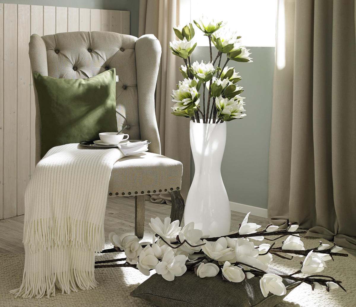 UMĚLÁ KVĚTINA 122 cm - bílá/hnědá, Basics, kov/plast (122cm) - Ambia Home