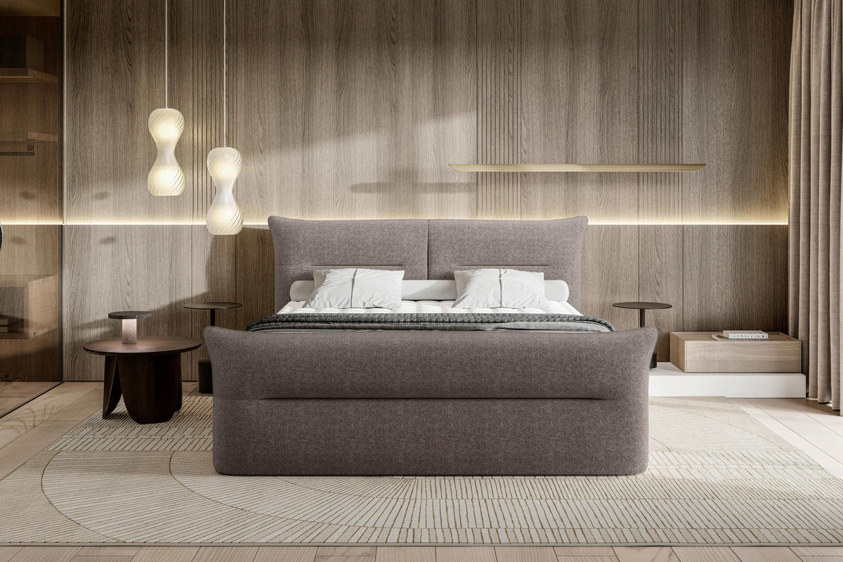 BOXSPRINGBETT 180/200 cm  in Greige  - Greige/Schwarz, Design, Kunststoff/Textil (180/200cm) - Chameo