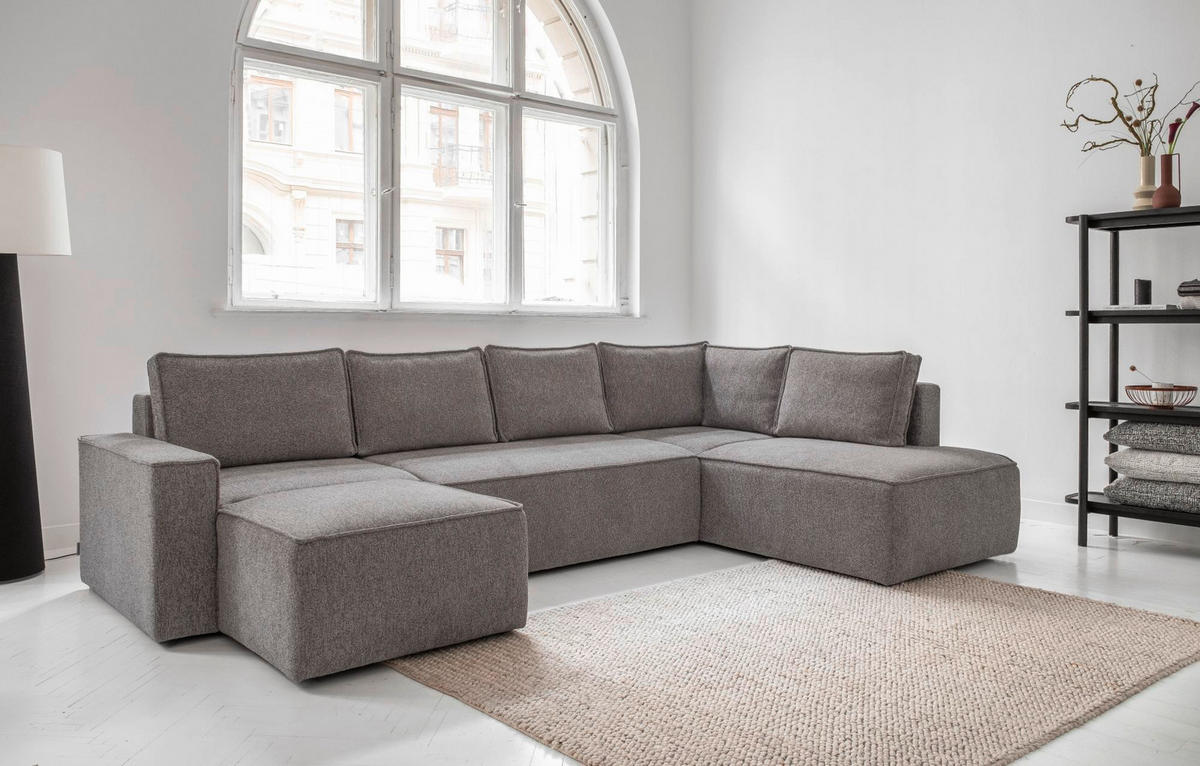 SJEDEĆA GARNITURA tekstil  siva   - bijela/siva, Design, tekstil/plastika (156/322/194cm) - MID.YOU