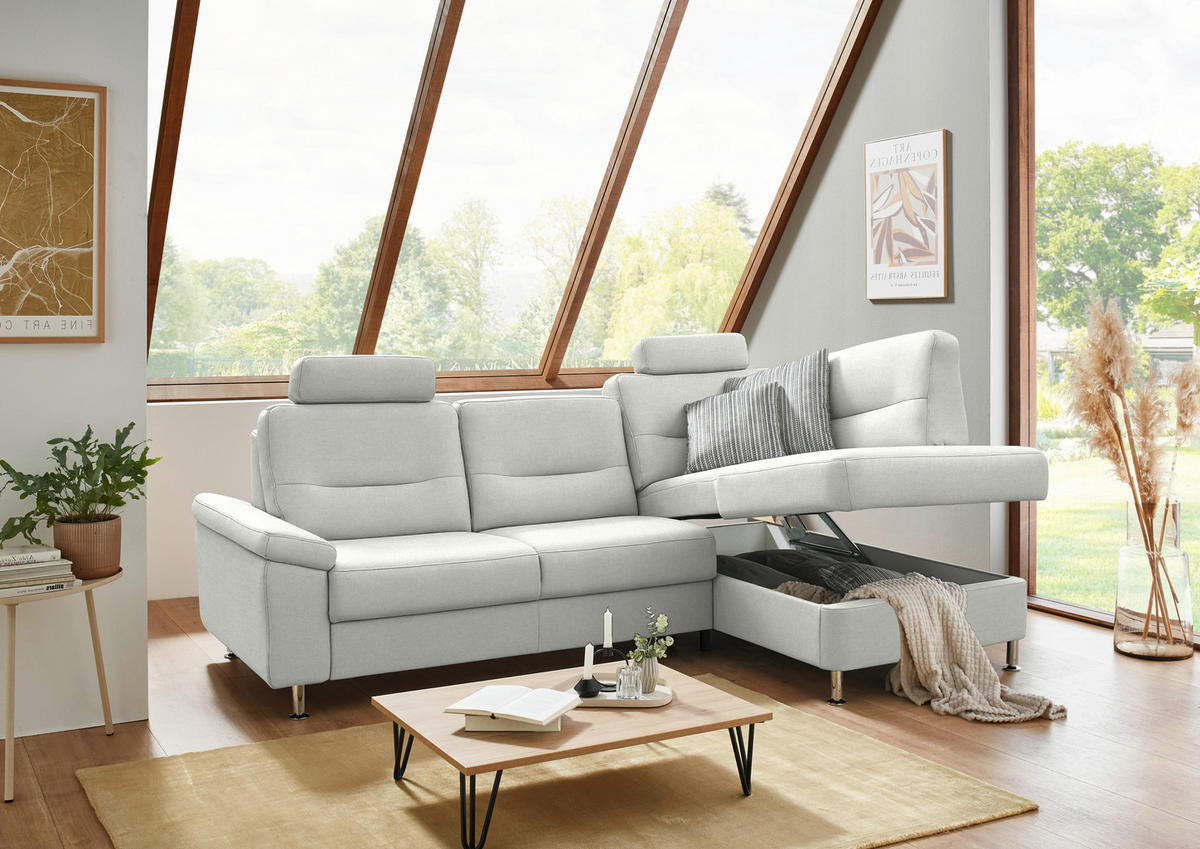 ECKSOFA  in Flachgewebe Silberfarben  244/160 cm  - Silberfarben/Alufarben, KONVENTIONELL, Textil/Metall (244/160cm) - Beldomo Comfort