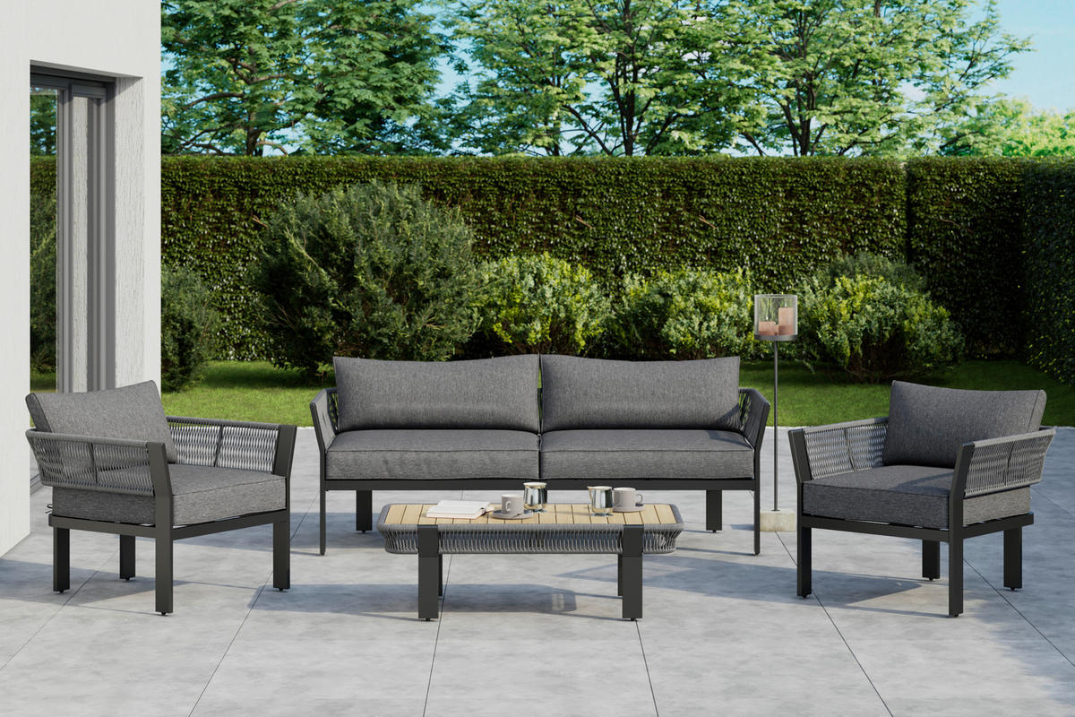 GARTENSET Webstoff Eukalyptusholz massiv Stahl  - Anthrazit/Grau, LIFESTYLE, Holz/Textil (190/74/72,5cm) - Ambia Garden