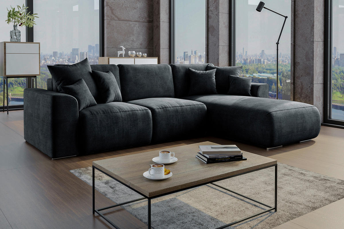 ECKSOFA Dunkelgrau Samt  - Chromfarben/Dunkelgrau, KONVENTIONELL, Kunststoff/Textil (293/195cm) - Carryhome