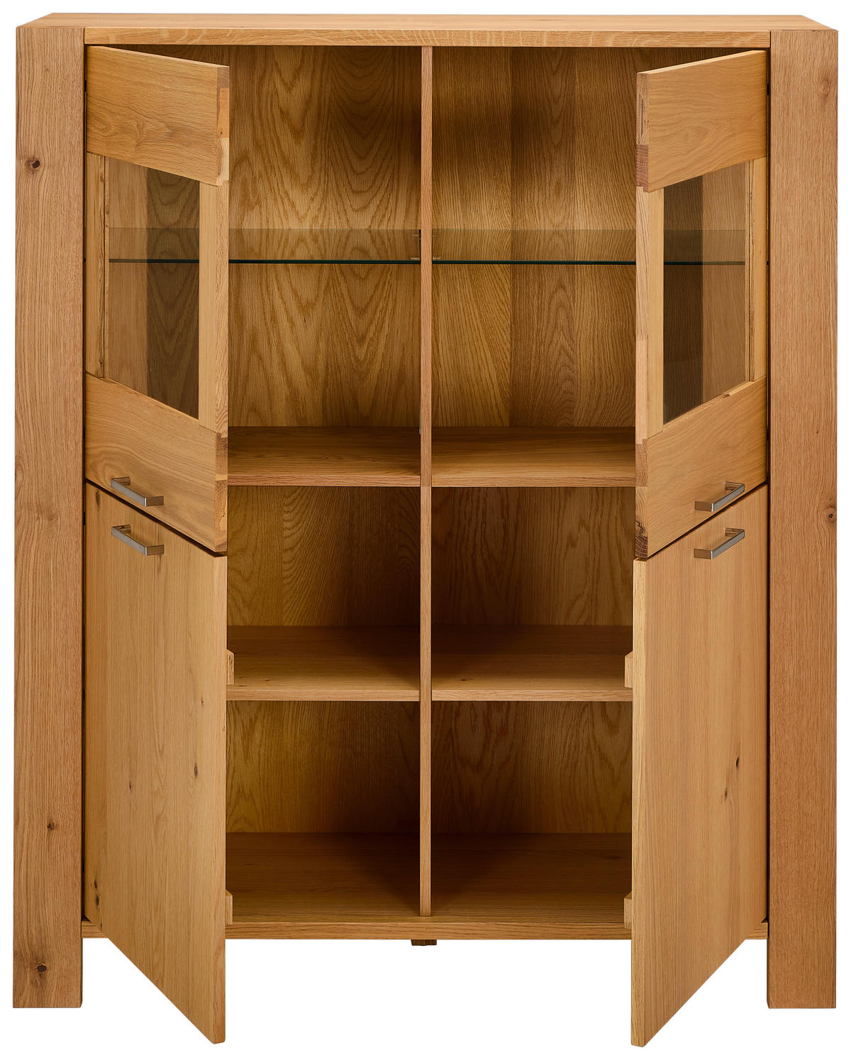 VITRINE in furniert Eiche Klar, Naturfarben  - Klar/Silberfarben, Design, Glas/Holz (121/40/143cm) - MID.YOU