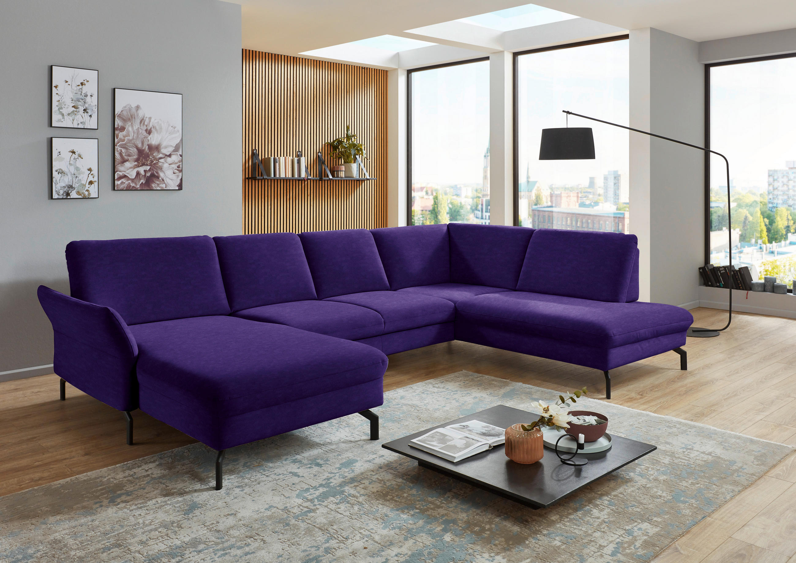 WOHNLANDSCHAFT Lila, Violett Velours  - Lila/Violett, Design, Textil/Metall (179/335/220cm) - Beldomo System