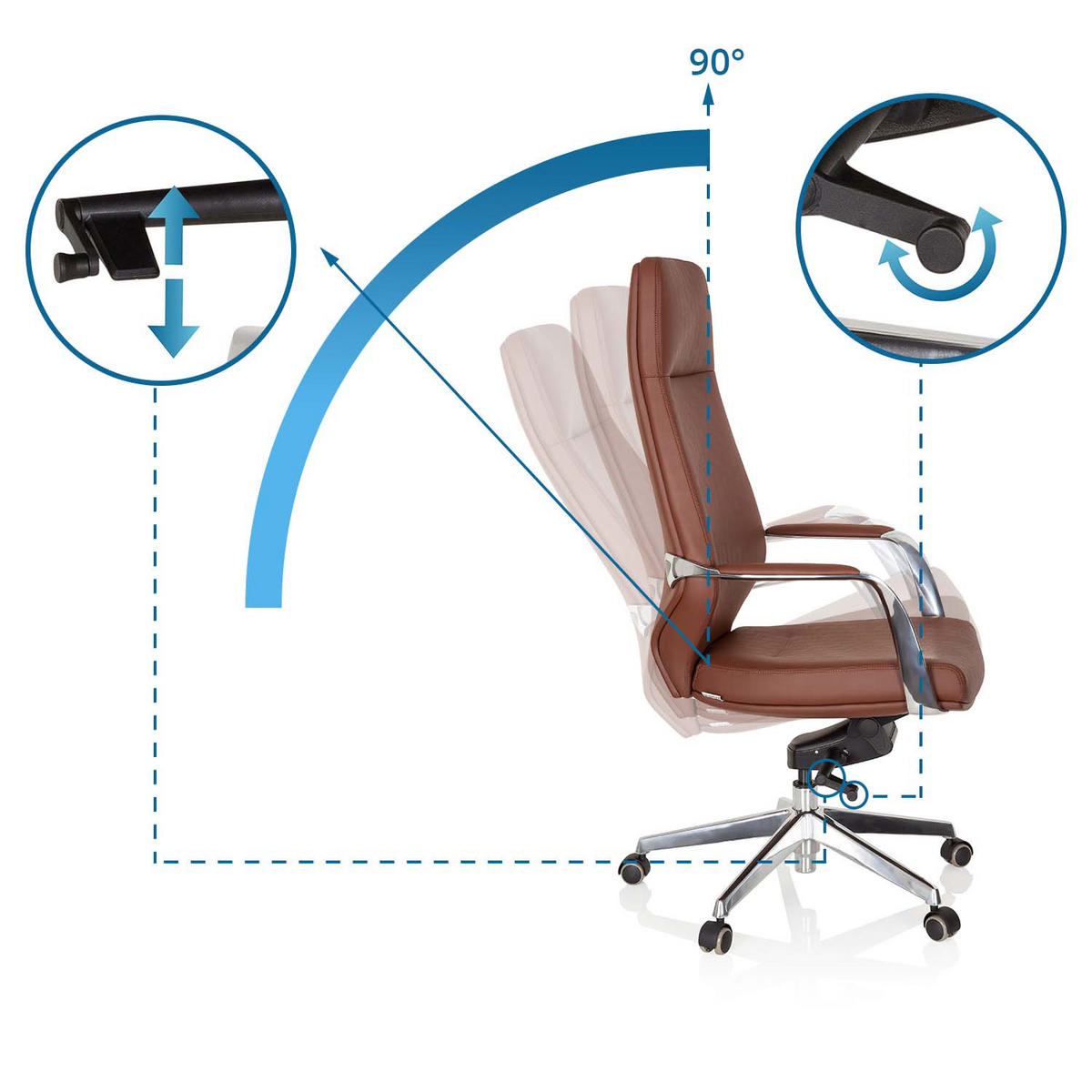 DREHSTUHL  in Lederlook Braun  - Silberfarben/Braun, Basics, Kunststoff/Textil (63/133/65cm) - MID.YOU