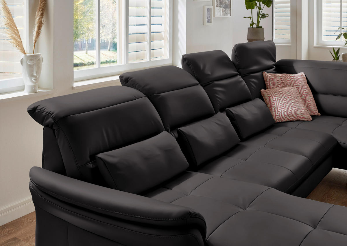 WOHNLANDSCHAFT in Echtleder Schwarz  - Schwarz, Design, Leder/Metall (181/336/206cm) - Beldomo Speed