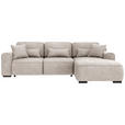 ECKSOFA Creme Chenille  inkl. Zierkissen, Rückenkissen, Nierenkissen, Bettkasten, Schlaffunktion, Rücken echt, Liegefläche im Originalstoff  - Creme/Grau, KONVENTIONELL, Kunststoff/Textil (293/205cm) - Carryhome
