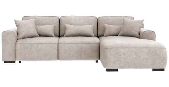 ECKSOFA Creme Chenille  inkl. Zierkissen, Rückenkissen, Nierenkissen, Bettkasten, Schlaffunktion, Rücken echt, Liegefläche im Originalstoff  - Creme/Grau, KONVENTIONELL, Kunststoff/Textil (293/205cm) - Carryhome