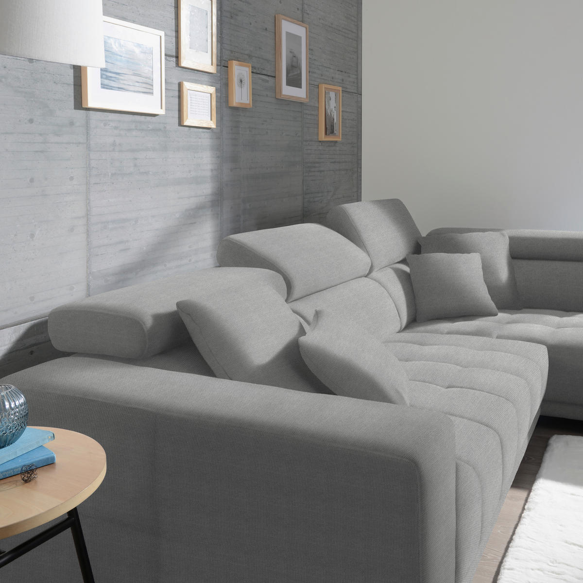 ECKSOFA in Mikrofaser Hellgrau  - Chromfarben/Hellgrau, Design, Textil/Metall (301/207cm) - Xora
