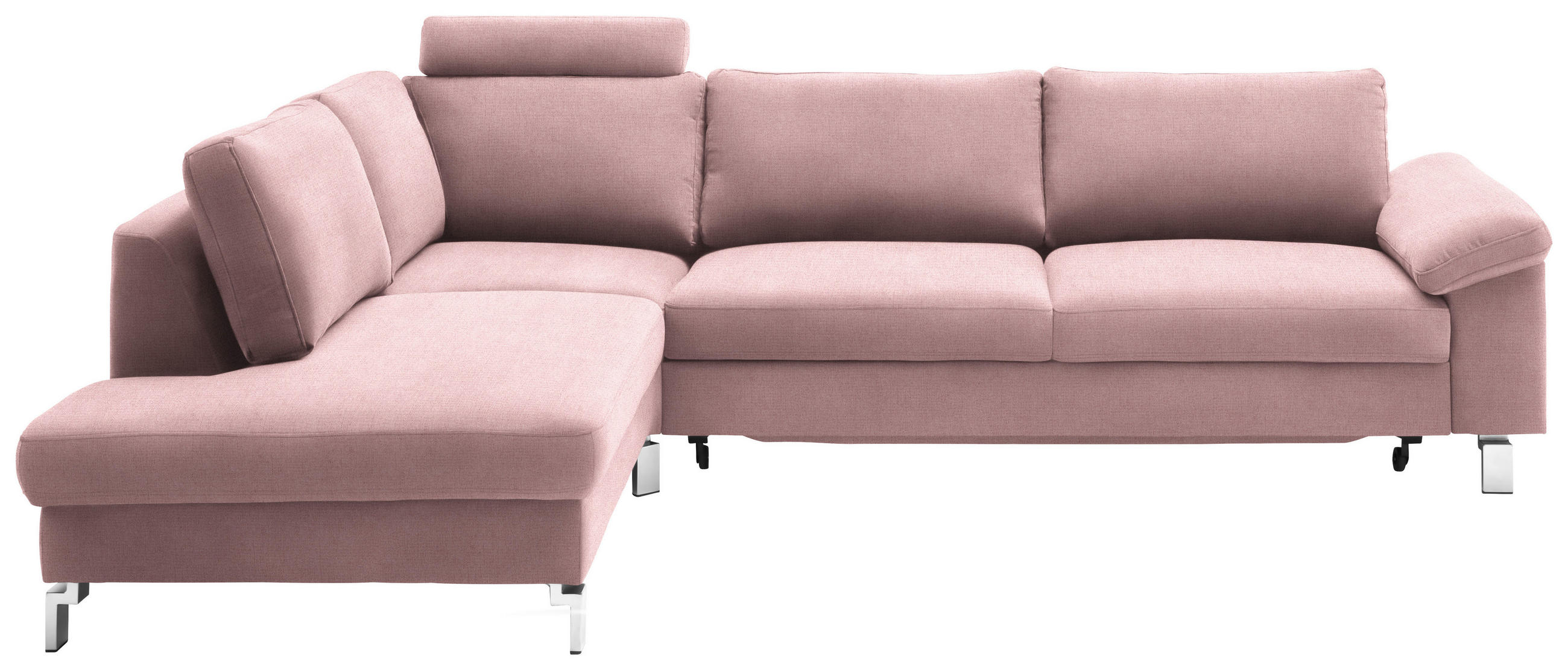 ECKSOFA  in Velours Rosa  200/282 cm  - Chromfarben/Rosa, Design, Textil/Metall (200/282cm) - Pure Home Lifestyle