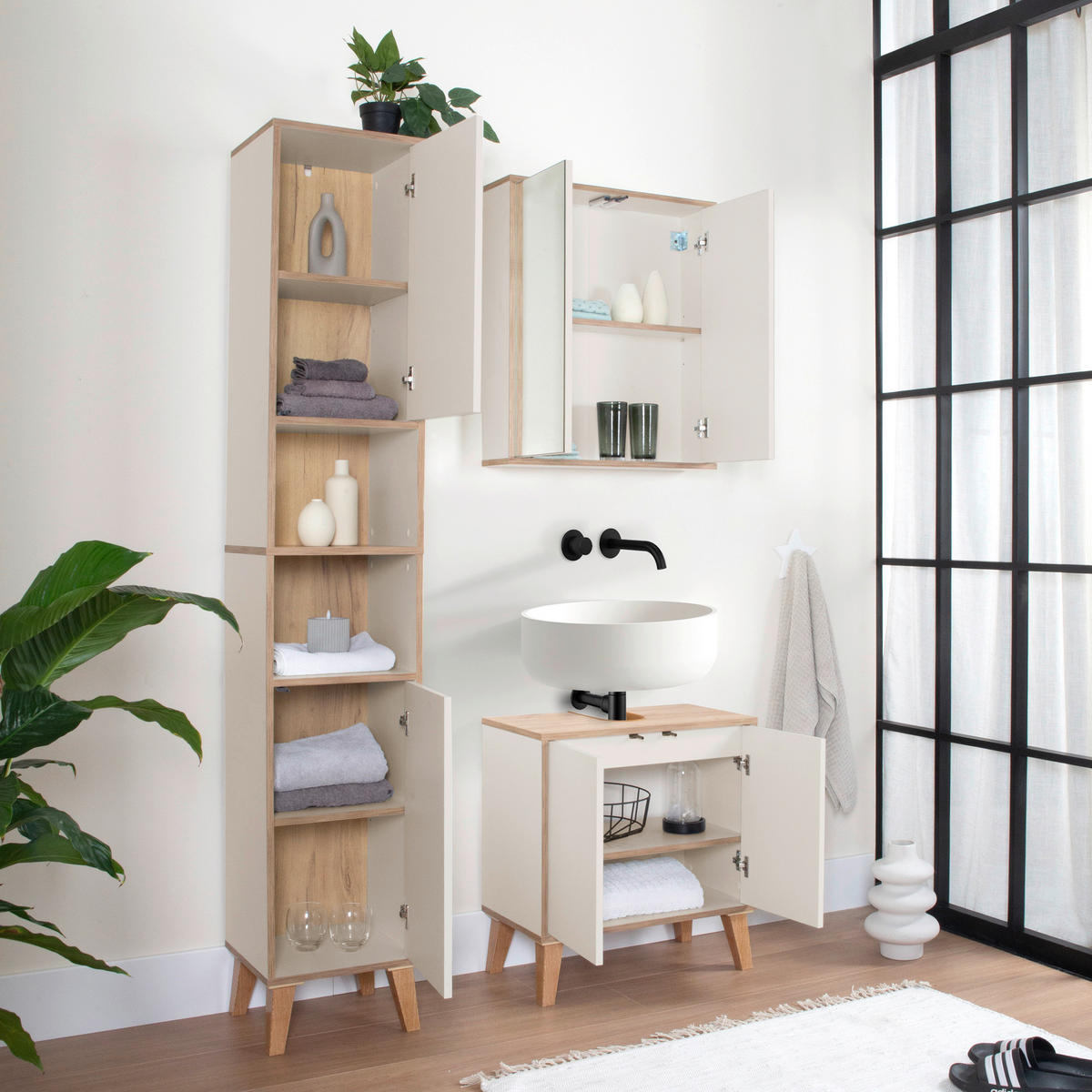 HOCHSCHRANK 35/195/32,5 cm  - Champagner/Eiche Artisan, MODERN, Holzwerkstoff/Kunststoff (35/195/32,5cm) - MID.YOU