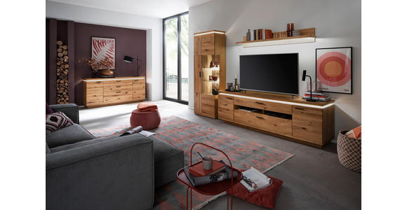 WOHNWAND  in Eichefarben  300/204/50 cm  - Eichefarben/Anthrazit, Natur, Glas/Holz (300/204/50cm) - Linea Natura