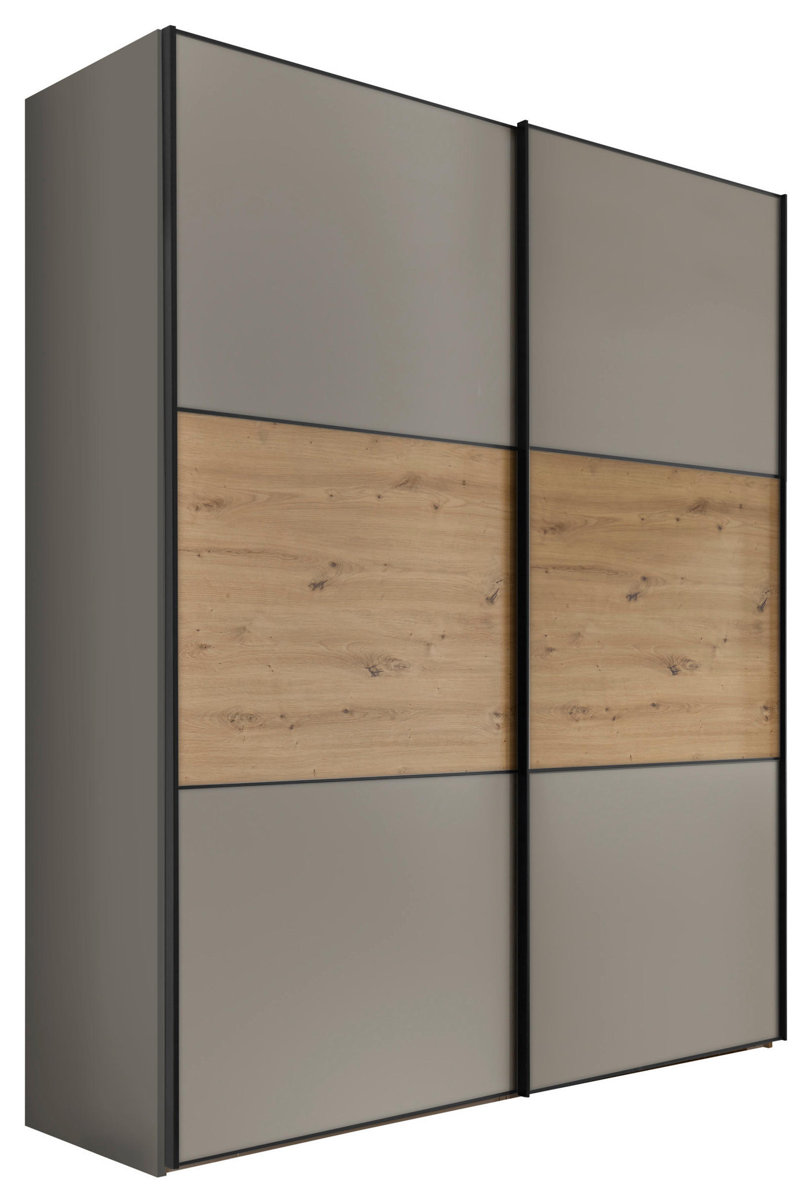 Moderano Schwebetürenschrank Hellgrau, Eiche Artisan 167x222x68 cm