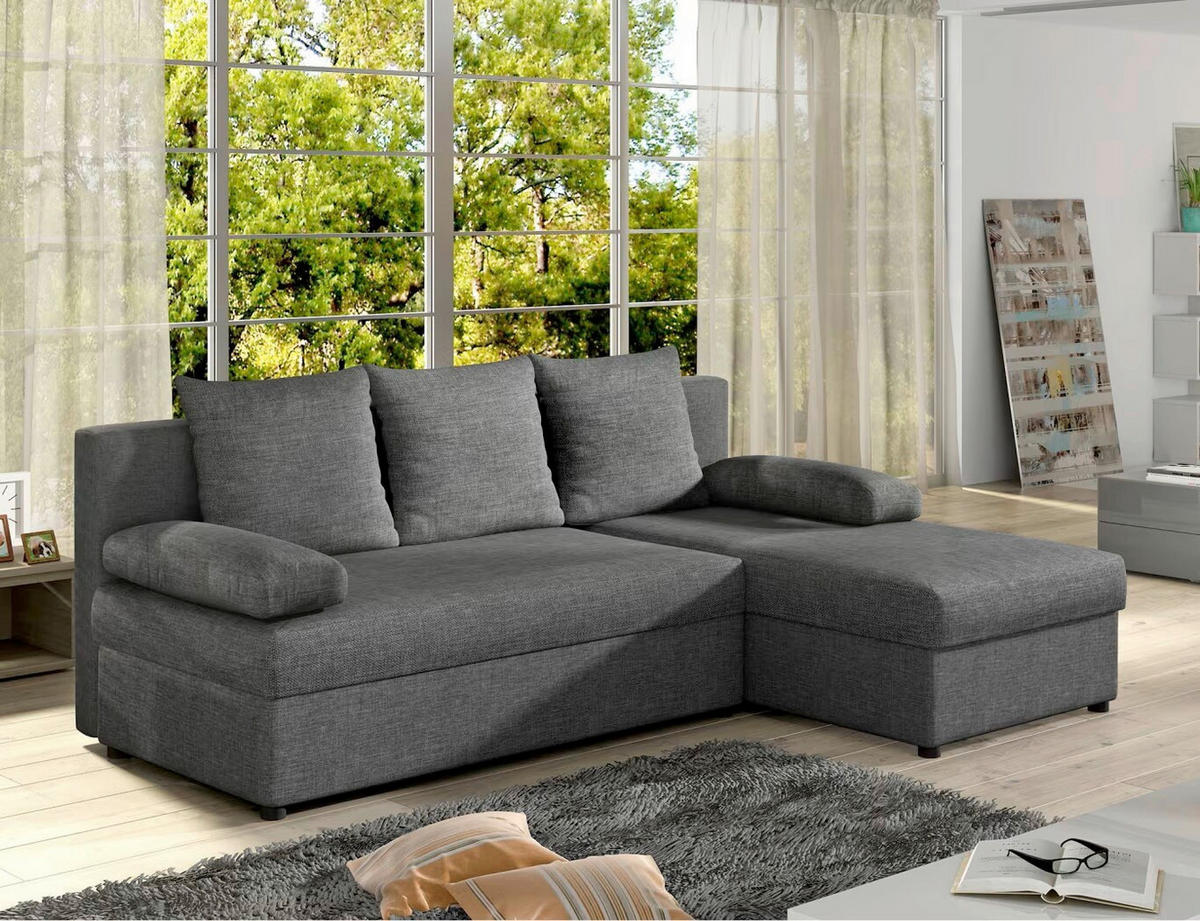 ECKSOFA in Webstoff Dunkelgrau  201/143 cm  - Dunkelgrau/Schwarz, Design, Kunststoff/Textil (201/143cm) - MID.YOU