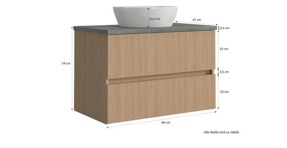 WASCHTISCHKOMBI 80 cm  - Eichefarben/Weiß, KONVENTIONELL, Keramik/Holzwerkstoff (80cm) - Xora