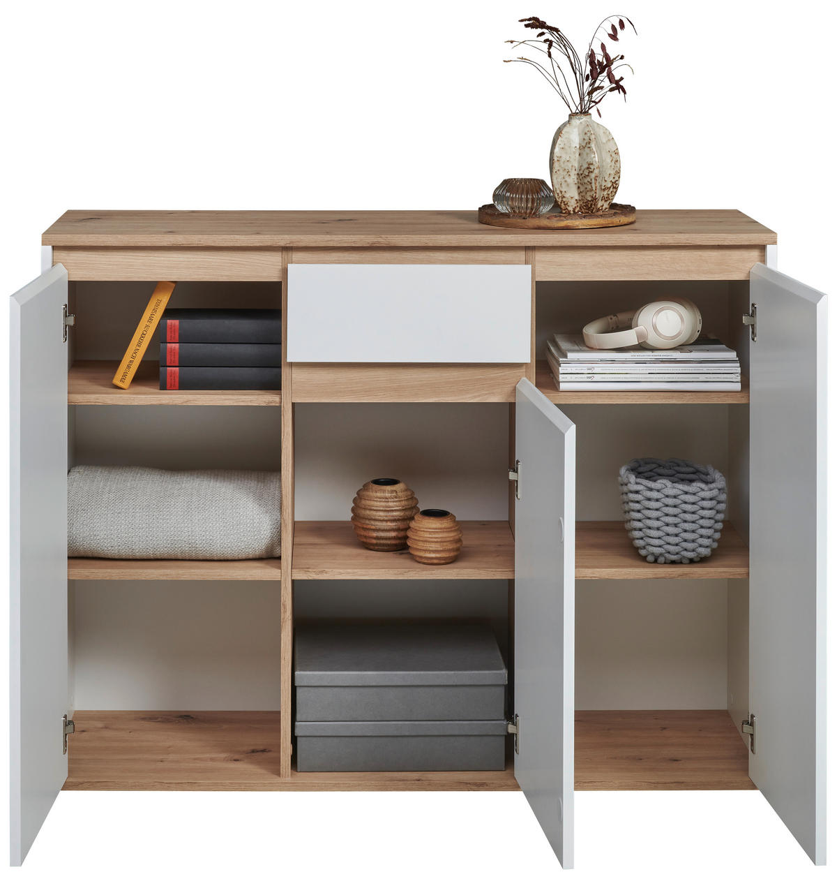 KOMODA, bela, hrast artisan  - bela/hrast artisan, Moderno, leseni material (120/93/38cm) - Carryhome