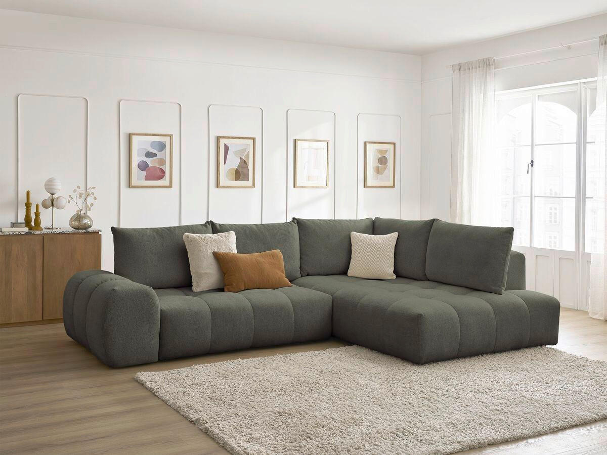 ECKSCHLAFSOFA EVEREST  mit Rücken echt, Armteil links, Armteil rechts Flachgewebe Grün  - Schwarz/Grün, MODERN, Kunststoff/Textil (320/212cm)