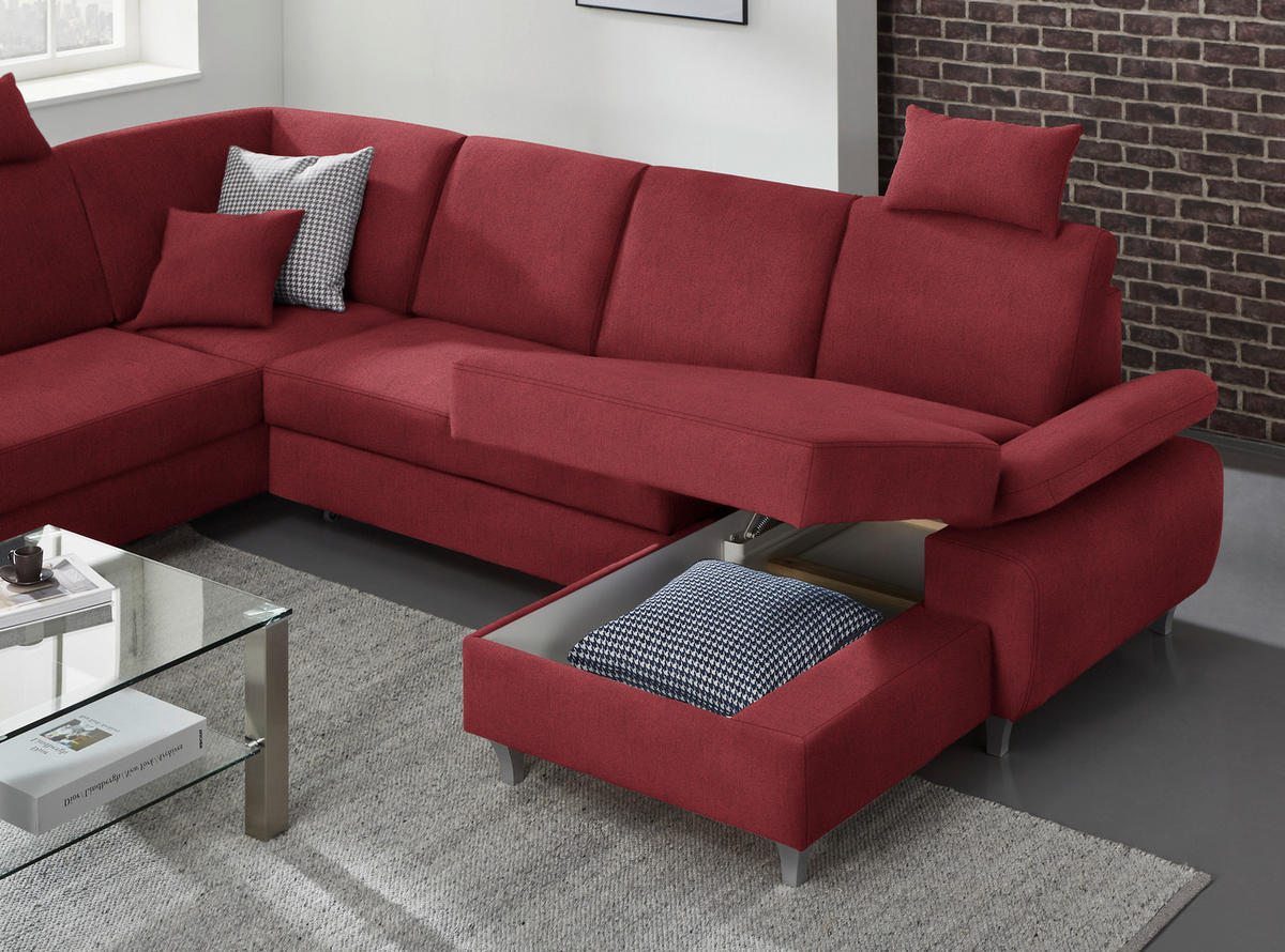 WOHNLANDSCHAFT in Struktur Rot  - Silberfarben/Rot, Konventionell, Holz/Textil (186/322/167cm) - Cantus