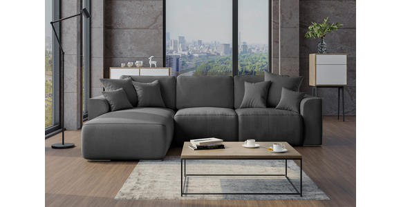 ECKSOFA in Velours Dunkelgrau  - Chromfarben/Dunkelgrau, KONVENTIONELL, Kunststoff/Textil (195/293cm) - Carryhome