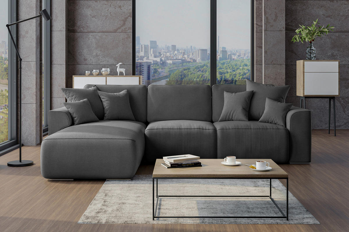 ECKSOFA in Velours Dunkelgrau  195/293 cm  - Chromfarben/Dunkelgrau, KONVENTIONELL, Kunststoff/Textil (195/293cm) - Carryhome