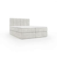 BOXBETT 160/200 cm,  in Beige, gepolstertes Kopfteil, Bettkasten, Topper, Matratze, H3 = fest  - Beige/Schwarz, Design, Holzwerkstoff/Kunststoff (160/200cm) - Esposa