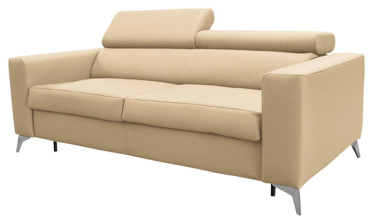 SCHLAFSOFA Beige Echtleder Lederlook  - Beige/Silberfarben, Design, Leder/Textil (206/95/101cm) - Livetastic