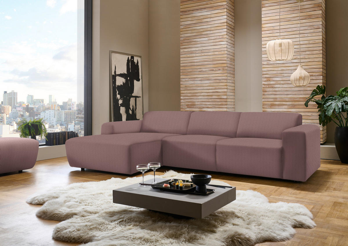 ECKSOFA in Feincord Altrosa  174/302 cm  - Schwarz/Altrosa, Design, Kunststoff/Textil (174/302cm) - Beldomo Style