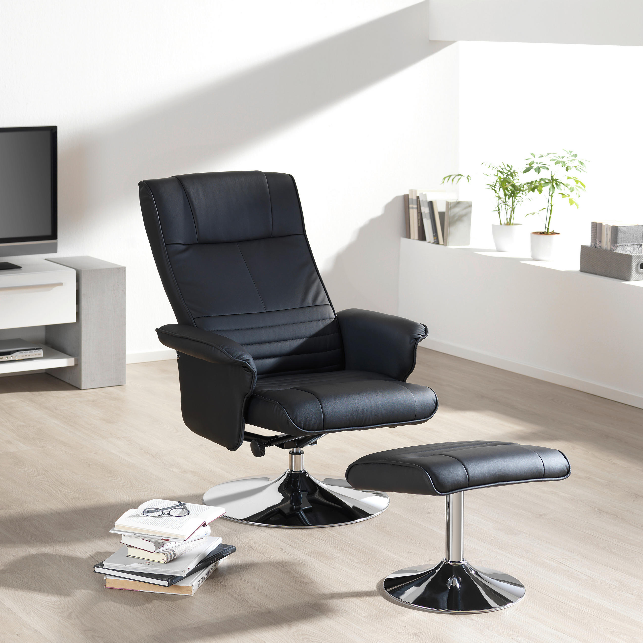 RELAXSESSELSET Lederlook    - Chromfarben/Schwarz, Design, Textil/Metall (77/95-111/81-117cm) - Cantus