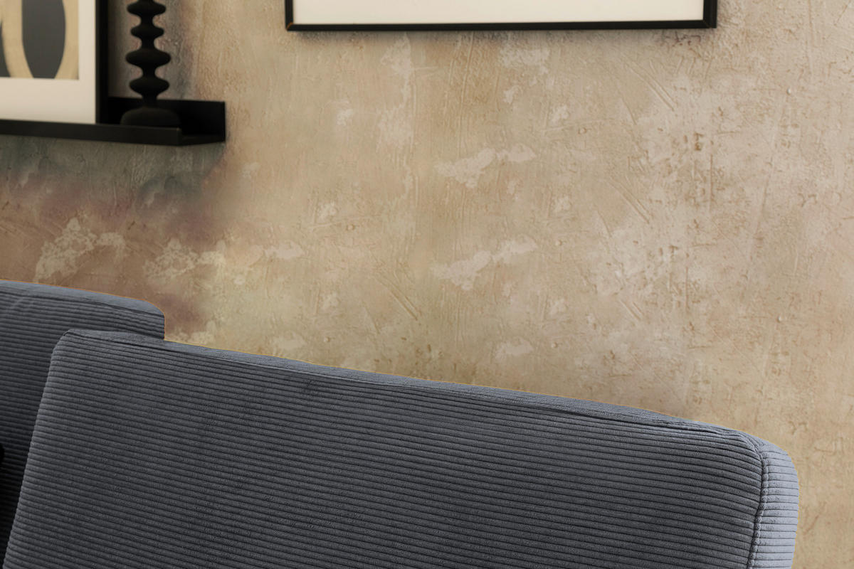 ECKSOFA in Cord Anthrazit  - Anthrazit/Schwarz, Design, Textil/Metall (185/298cm) - Pure Home Lifestyle