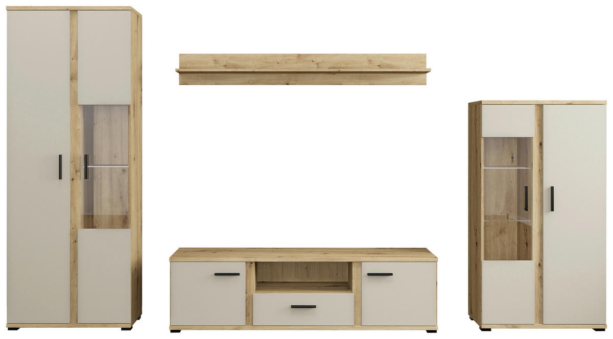 DNEVNI REGAL,  kašmir, hrast artisan  - črna/kašmir, Moderno, umetna masa/steklo (340/196/40cm) - Carryhome