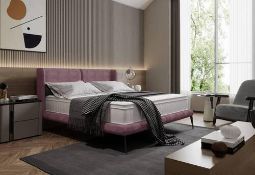 KÁRPITOZOTT ÁGY 180/200 cm  fáradtrózsaszín  - fekete/fáradtrózsaszín, Modern, textil/fém (180/200cm) - Livetastic