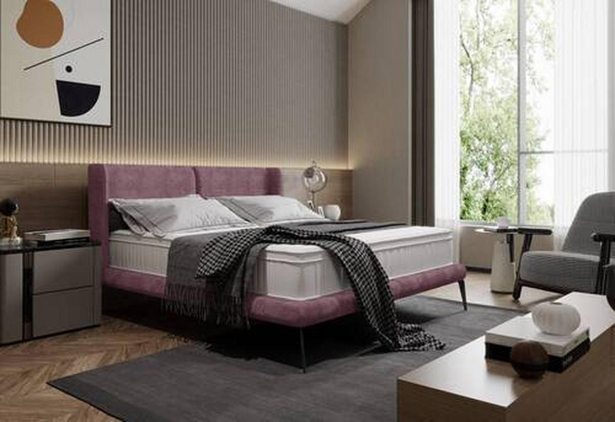 KÁRPITOZOTT ÁGY 180/200 cm  fáradtrózsaszín  - fekete/fáradtrózsaszín, Modern, textil/fém (180/200cm) - Livetastic