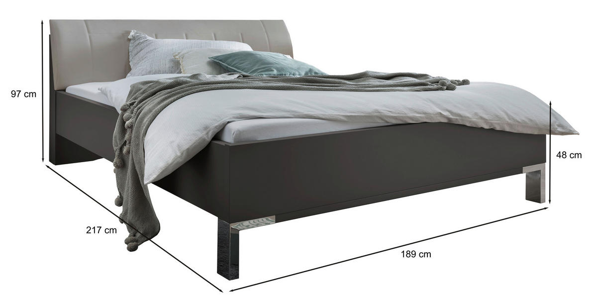 BETT 180/200 cm  in Hellgrau, Dunkelgrau  - Dunkelgrau/Hellgrau, KONVENTIONELL, Metall (180/200cm) - Venda