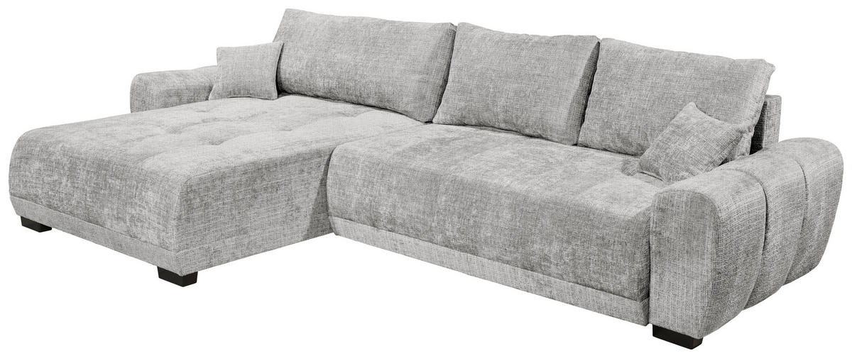 HÖRNBÄDDSOFFA 3-sits i chenille silver  - silver/svart, Basics, textil/plast (321/184cm) - Livetastic