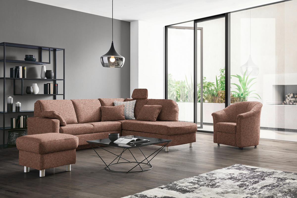 ECKSOFA  in Mikrovelours Terracotta  227/208 cm  - Terracotta/Alufarben, KONVENTIONELL, Textil/Metall (227/208cm) - Sedda