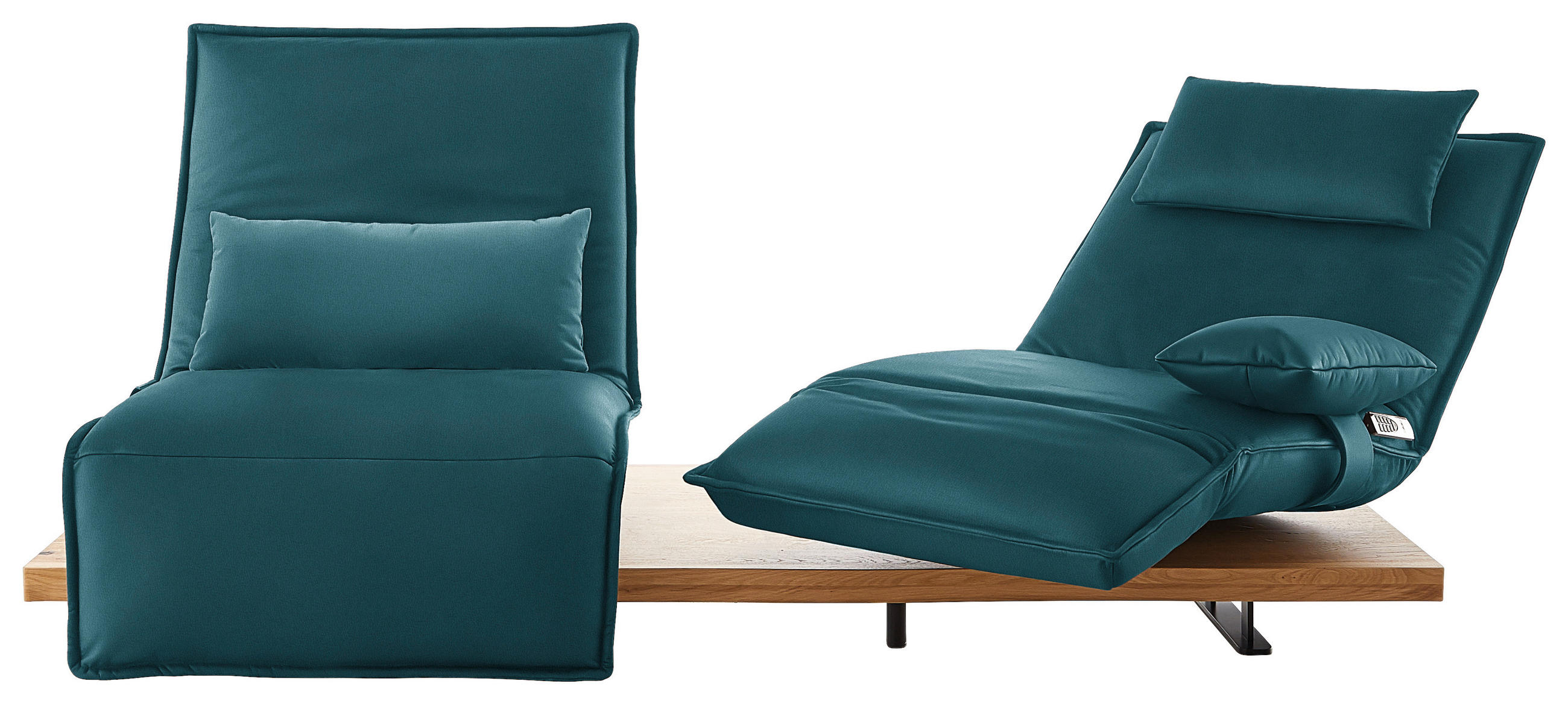 2-SITZER-SOFA in Echtleder Petrol  - Eichefarben/Petrol, Natur, Leder/Holz (240/63/115cm) - Koinor