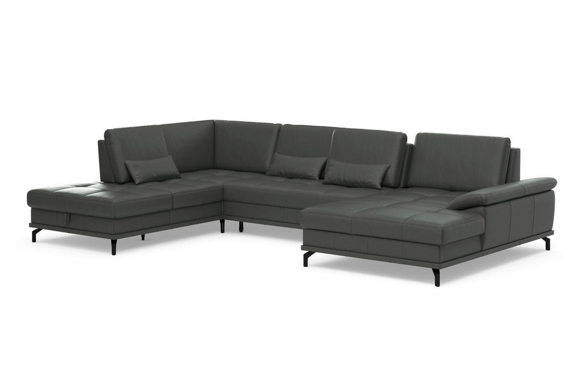 WOHNLANDSCHAFT COSTELLO E Anthrazit Echtleder  - Anthrazit/Schwarz, Basics, Leder/Metall (223/363/176cm) - Sit & More