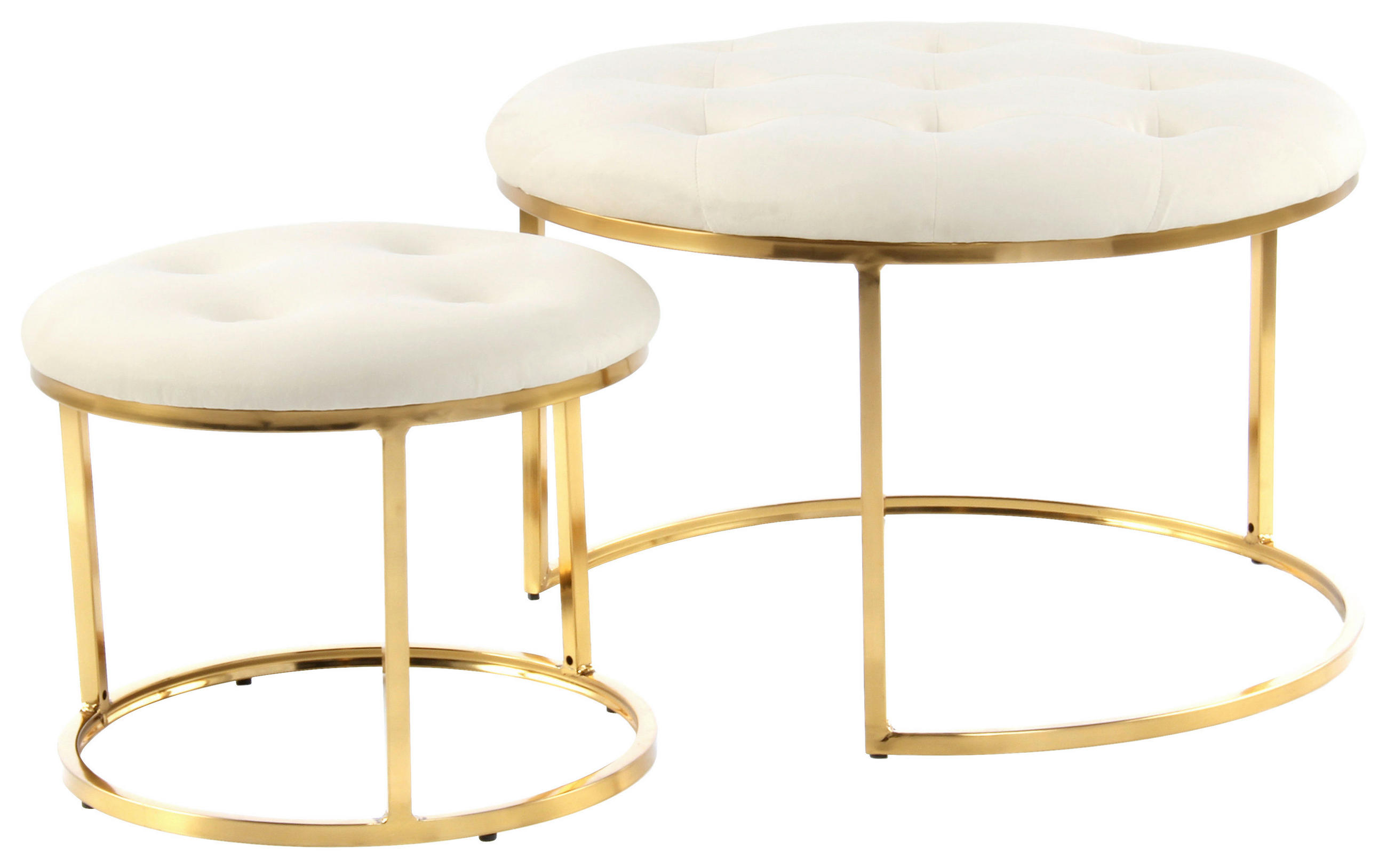 HOCKERSET in Goldfarben, Beige  - Beige/Goldfarben, Design, Textil/Metall (40/60/32/41/40/60cm) - Kayoom