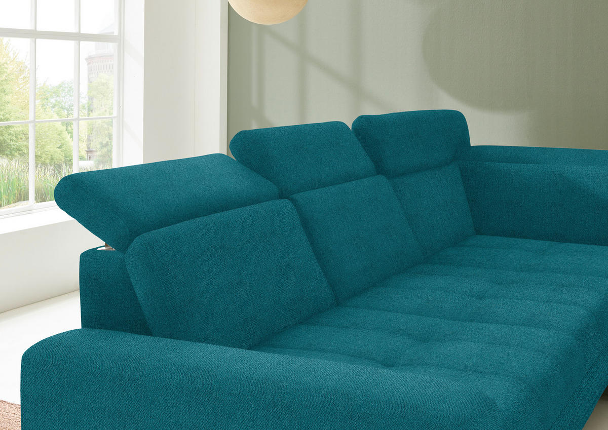 ECKSOFA in Chenille Petrol  310/220 cm  - Petrol/Schwarz, Design, Textil/Metall (310/220cm) - Beldomo Style