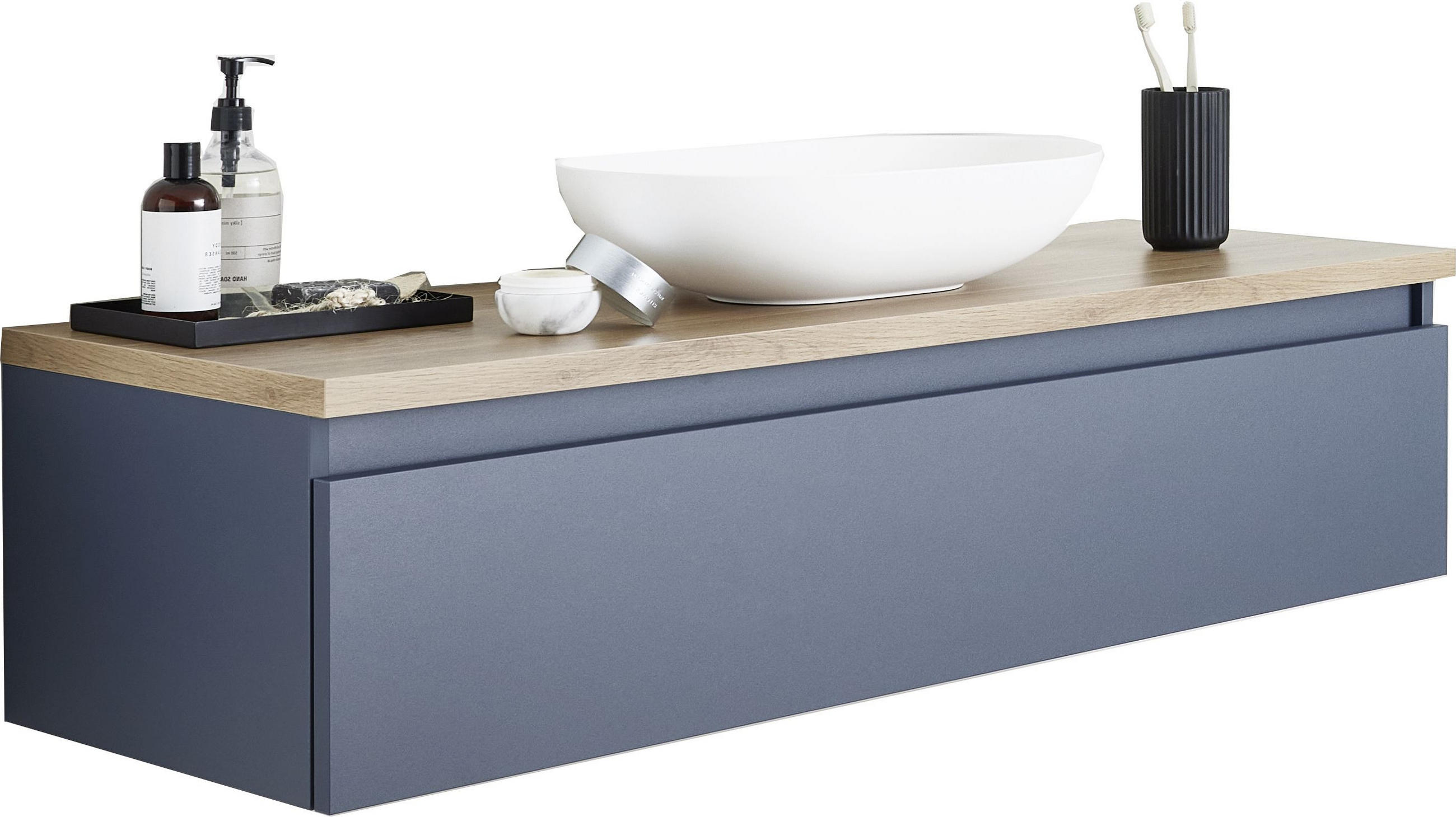 WASCHTISCHKOMBI 120,8 cm  - Graublau/Eichefarben, KONVENTIONELL, Holzwerkstoff/Stein (120,8cm) - b-collection