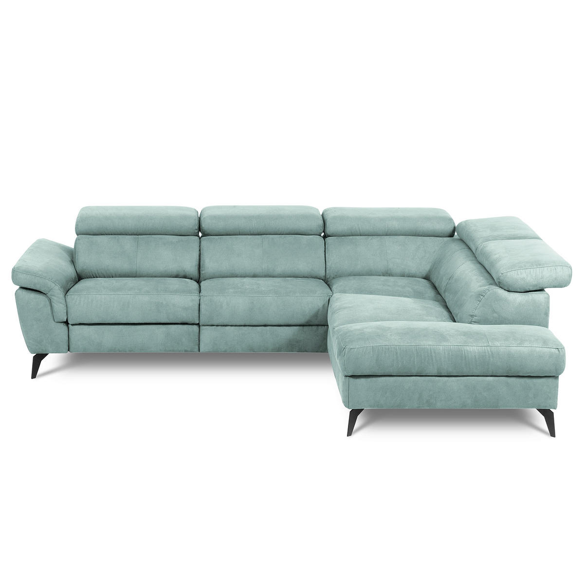 ECKSOFA SONO in Lederlook Hellblau Bettkasten, Armteilverstellung, Kopfteilverstellung  265/210 cm  - Schwarz/Hellblau, Design, Textil/Metall (265/210cm) - Livetastic