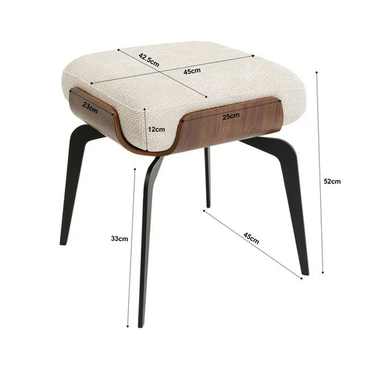 HOCKER in Holz, Metall, Textil Braun, Creme, Schwarz  - Creme/Schwarz, Design, Holz/Textil (45/50/45cm) - Kare-Design