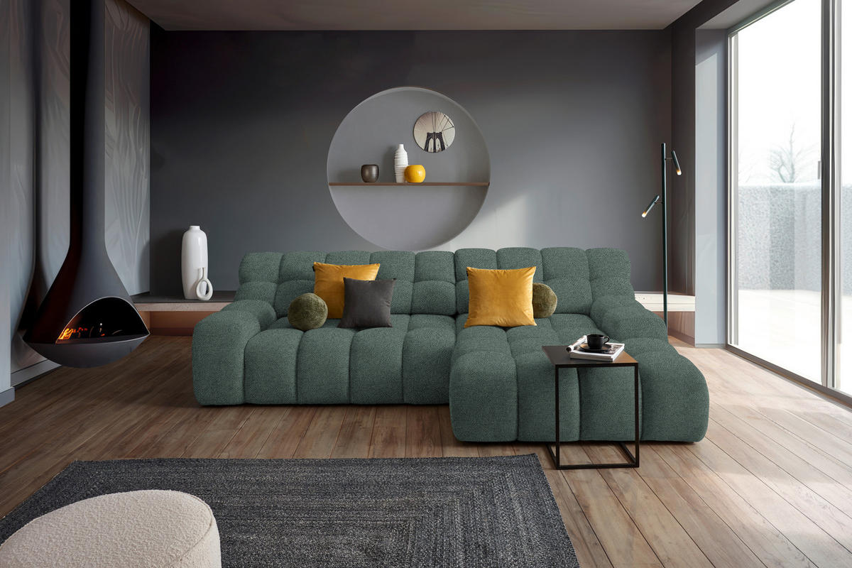 Ecksofa inkl. Funktion Grün Webstoff  - Schwarz/Grün, MODERN, Kunststoff/Textil (297/180cm) - Welnova