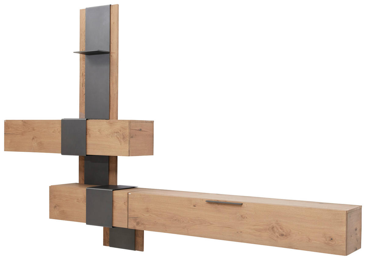 WOHNWAND  in Anthrazit, Eichefarben 353/225/39 cm  - Eichefarben/Anthrazit, Natur, Holz/Metall (353/225/39cm) - Voglauer